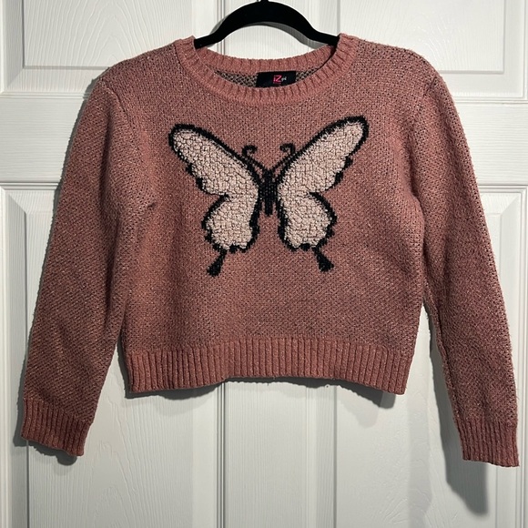 Amy Byer Girls Loopy Butterfly Sweater - Size Medium (10 - 12) - Rose Pink - Picture 1 of 6